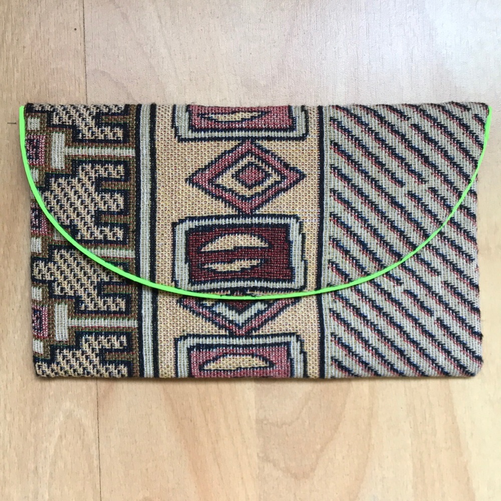 Woven Boho Ethnic Tapestry Colorful Geo Clutch